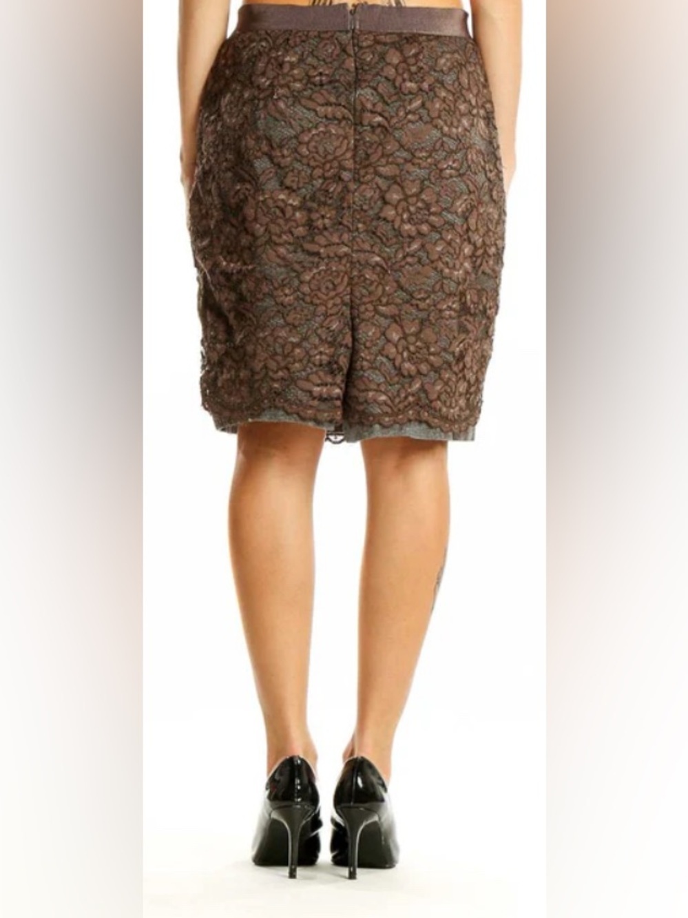 Ann Taylor Loft Women's Brown And Gray Lace Pencil Skirt Size 10 - Picture 2 of 10